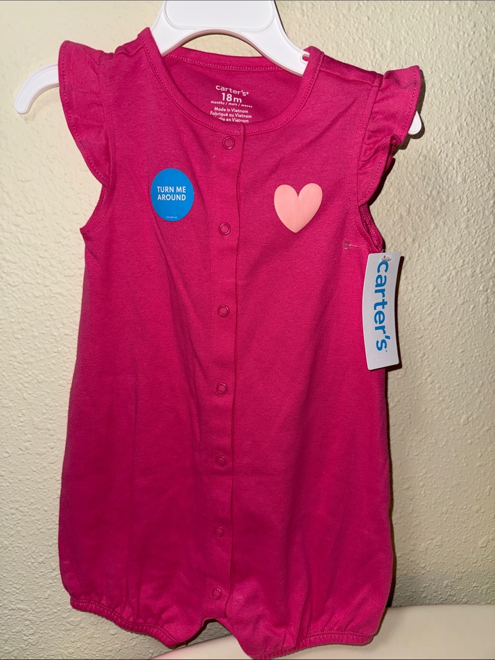 Carter's Hot Pink Sleeveless Heart Front Baby Romper